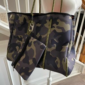 Green Camo Neoprene Tote with wristlet